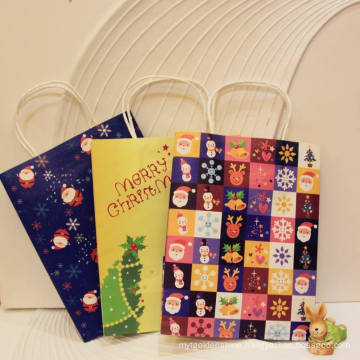 Factory Hot Shopping Printed Sales Christmas Warm Kraft Paper Hand Bag